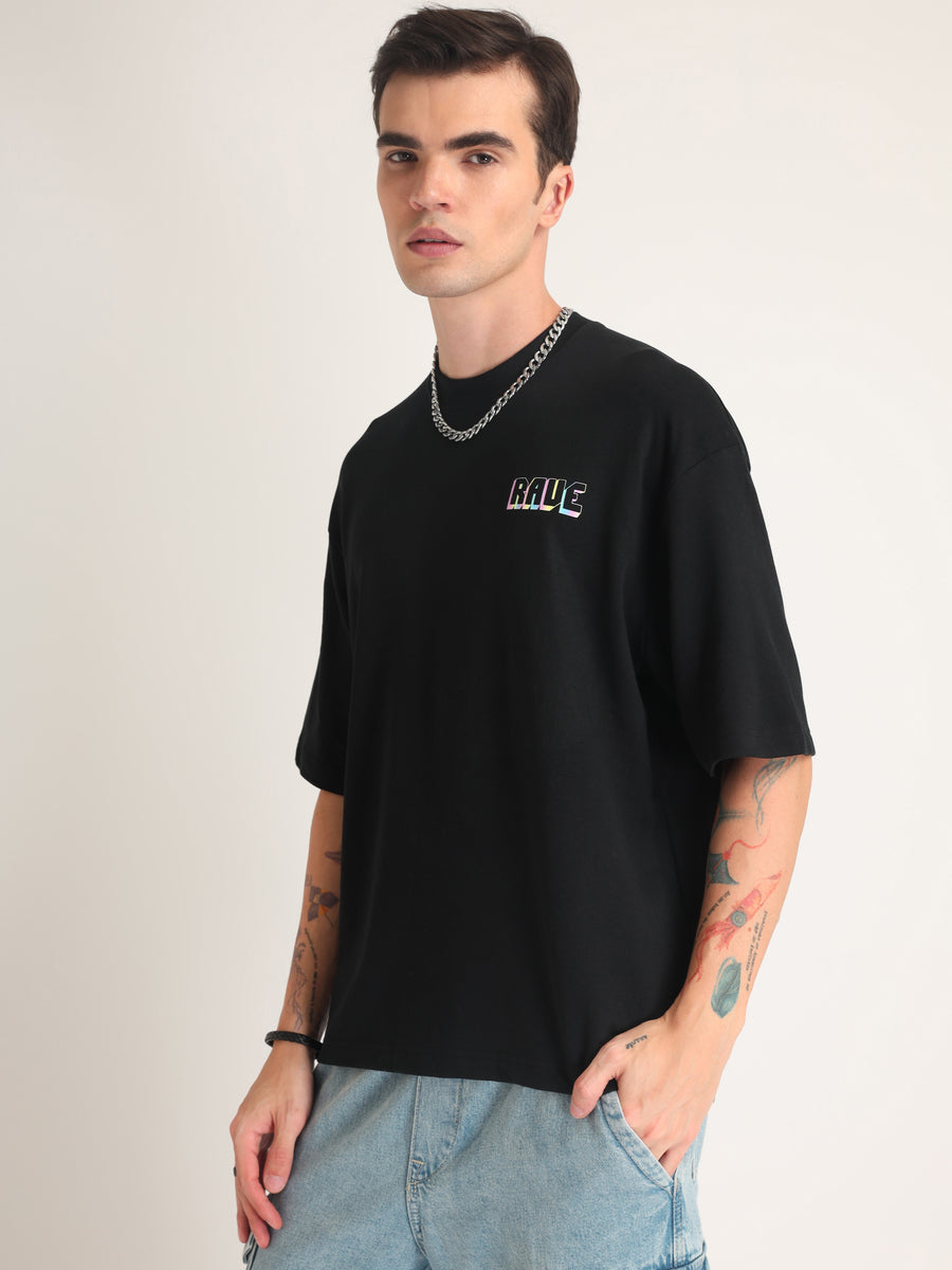 Jet Black Rave Oversized T-Shirt Back view | Weezy