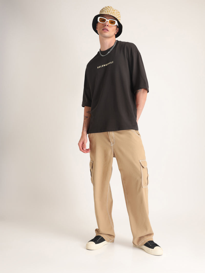 Chocolate Brown Selenophile Oversized T-Shirt Detail view | Weezy