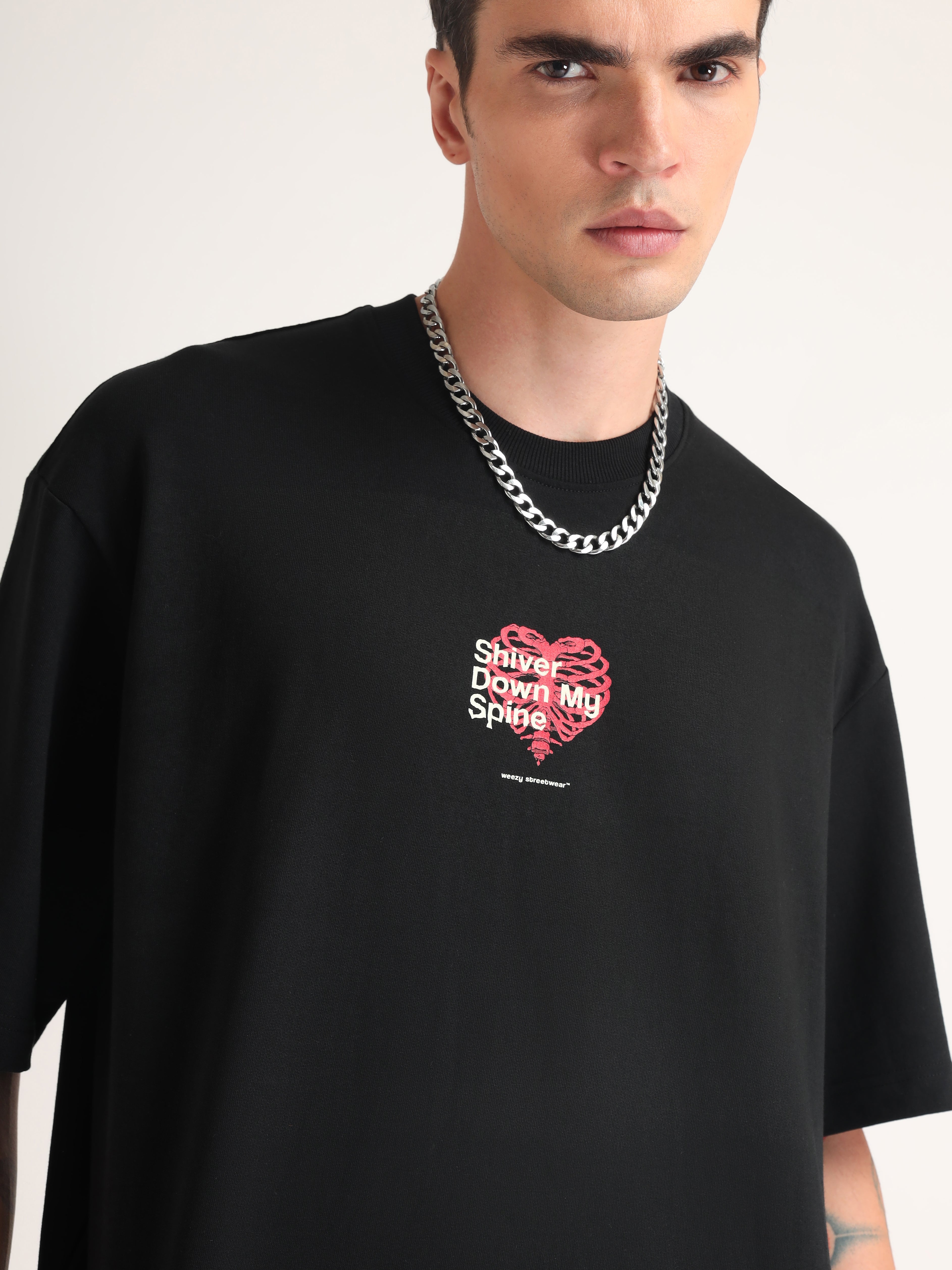 Jet Black Shiver Down Oversized T-Shirt